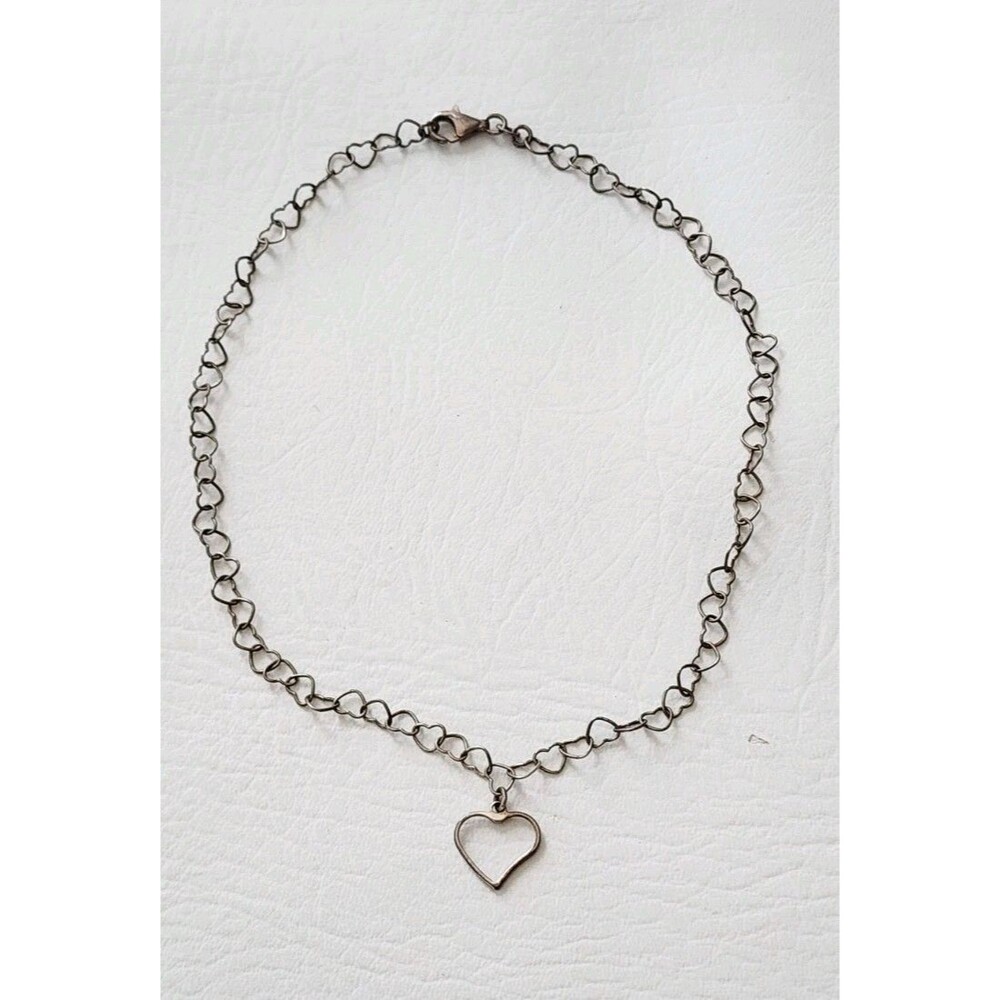 Vintage 925 Sterling Silver Open Heart Link Necklace Romantic 16"